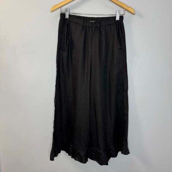 Just Jill Linen Cropped Wide Leg Ruffle Pants Relax Sz M Casual Wardrobe Black - Picture 1 of 10